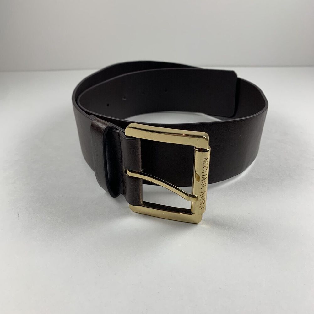 Michael Kors Dress Belt Men's Small Brown Genuine Leather Gold Buckle Classic